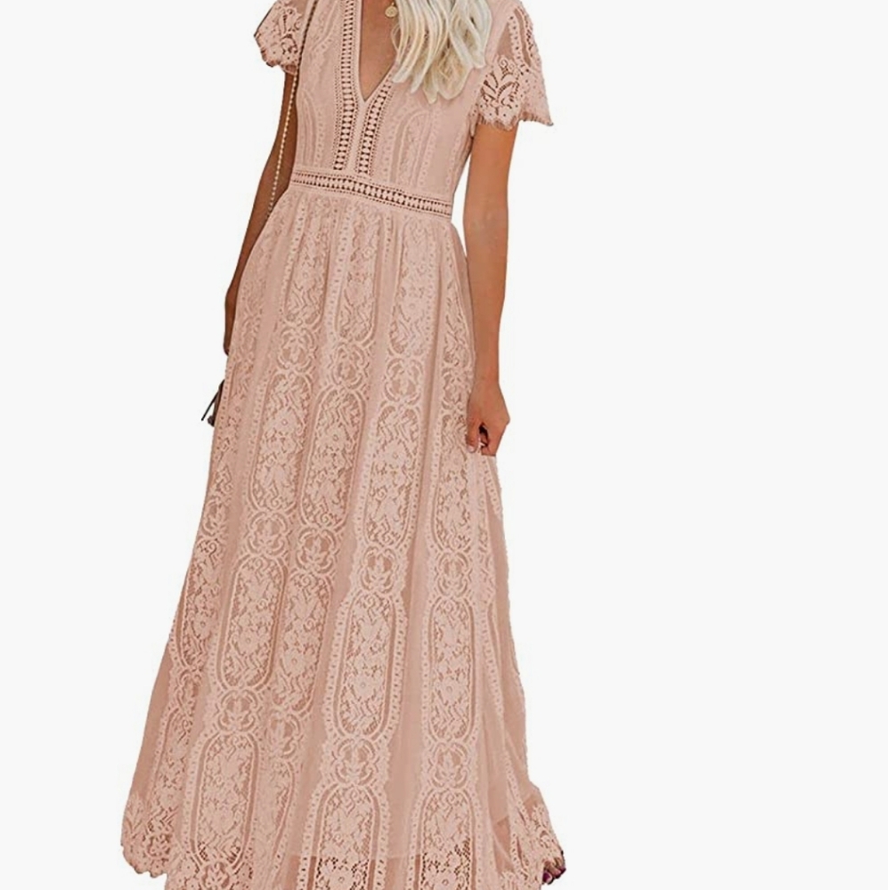 Womens Casual Boho Floral Lace V Neck Long Evening Dress Cocktail Party Maxi